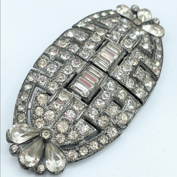 Antique Polcini Rhinestone Duette Brooch Pin Dress Clips - Picture 3 of 6